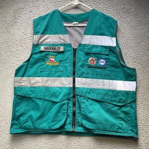 Vintage Chile Ironworker Vest Top Mens 2XL Teal Military Patch Full Zip